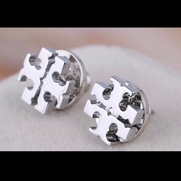 Tory Burch Jewelry - TORY BURCH SILVER LOGO DESIGNER STUD EARRINGS